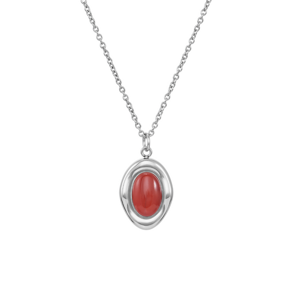 Silver necklace with a red pendant on a white background Collier Bordeaux - Argent