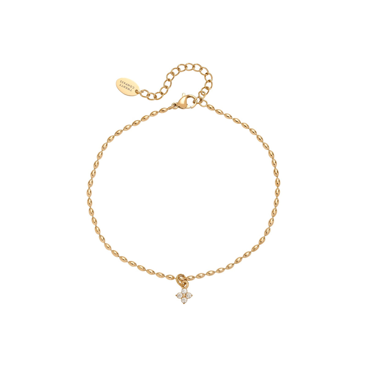 Gold anklet with a small floral charm on a white background Merveilles Anklet - Goldd