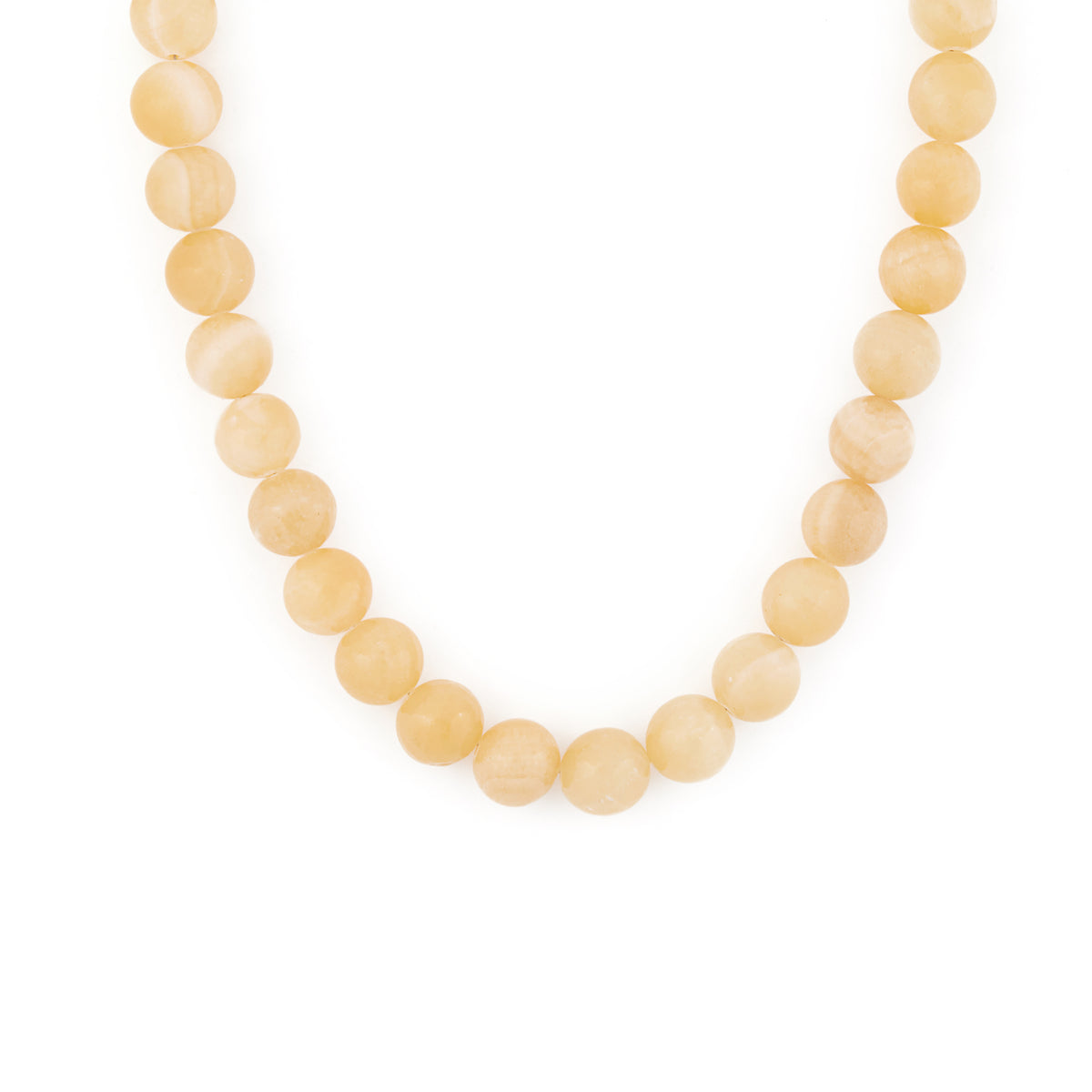 A necklace with round yellow beads, likely representing the sun, against a white background. Soleil Necklace