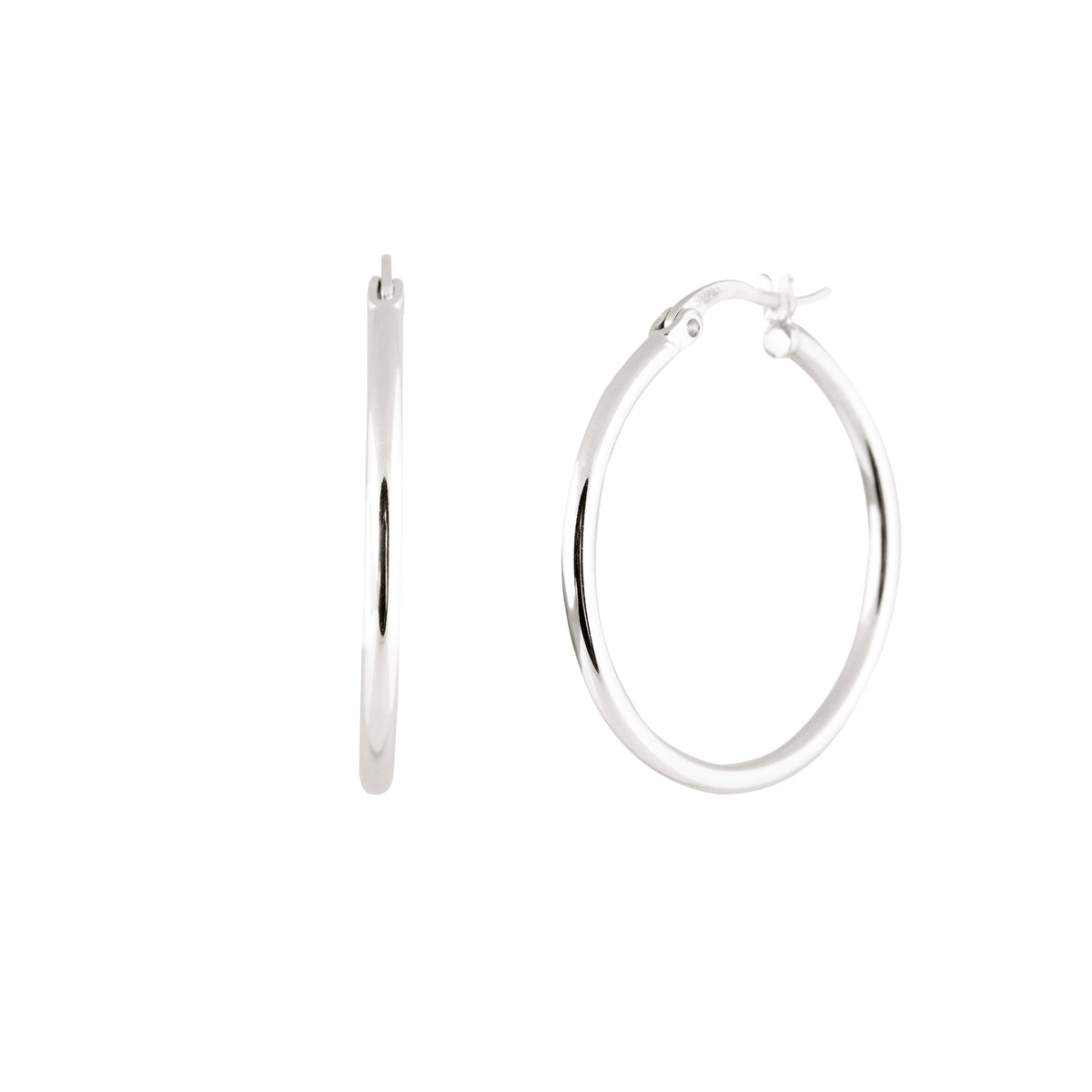 Pair of silver hoop earrings, approximately 25mm in diameter, with a thin, rounded design 23 mm Hoops - Silver