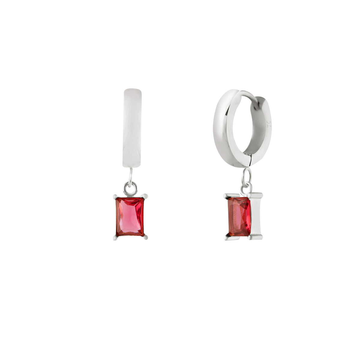 Ruby Hoops - Silver Earrings Twenty Compass    Anneaux Ruby - Argent