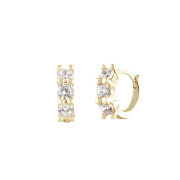 A pair of gold vermeil hoop earrings with cubic zirconia stones, designed in a minimalist style. Éclat Hoops - Gold Vermeil
