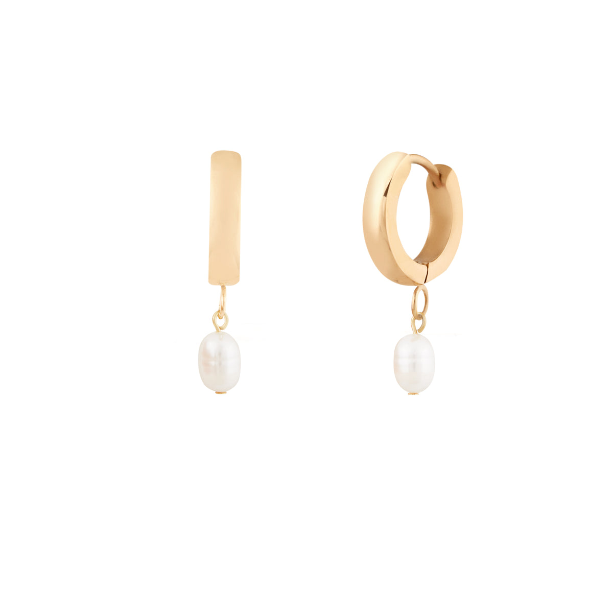 Pearl Hoops - Gold Earrings Twenty Compass    Pearl Hoops - Gold