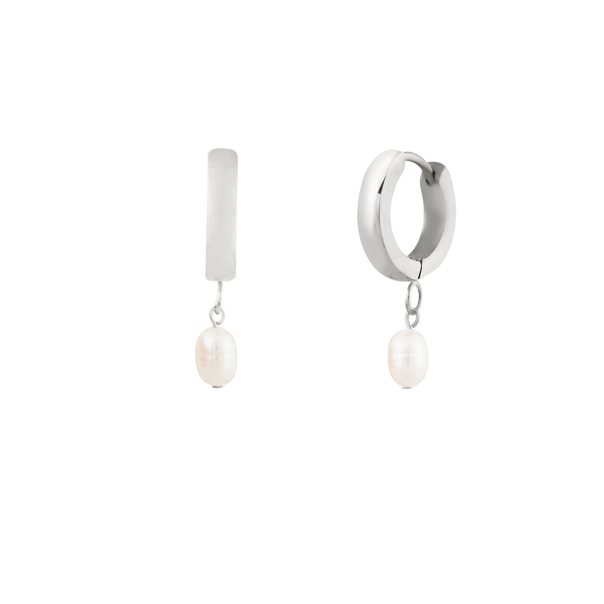 Pearl Hoops - Silver Earrings Twenty Compass    Pearl Hoops - Silver