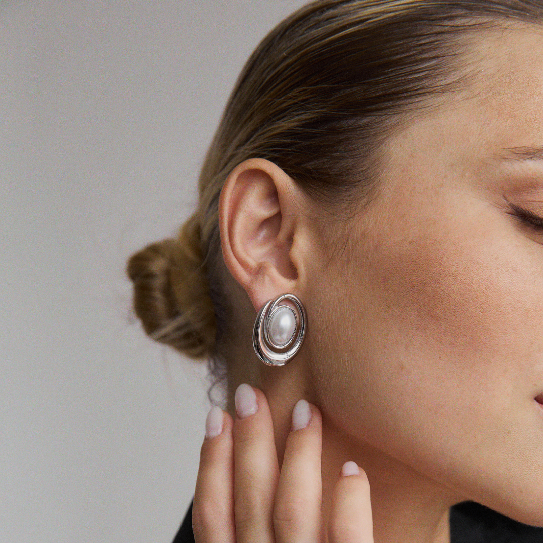 Boucles D'oreilles Rondes En Argent Sterling 925 Avec Perles De