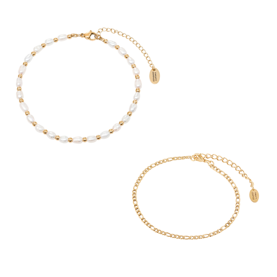 Summer Essential Anklets - Gold  Twenty Compass    Ensemble Bracelets de Cheville Summer - Or