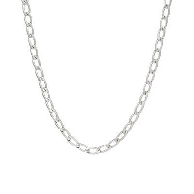 Silver chain necklace on a white background