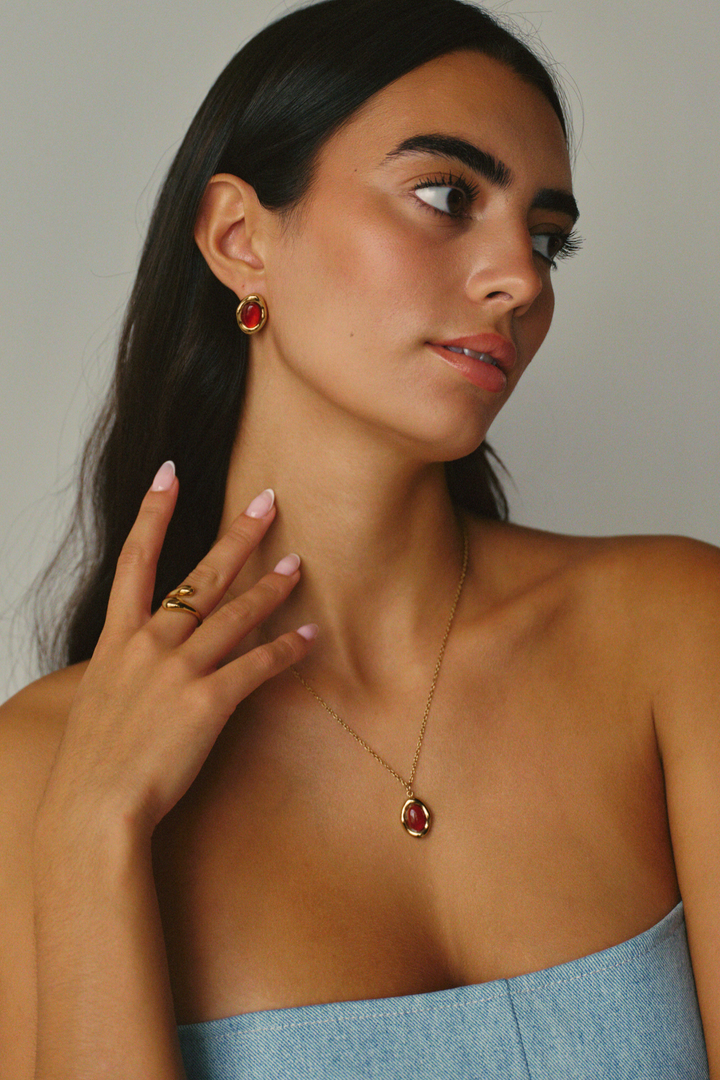 Collier Fantaisie Spirale Bordeaux Ikita - Bijou Moderne, Neuf Avec étiquettes