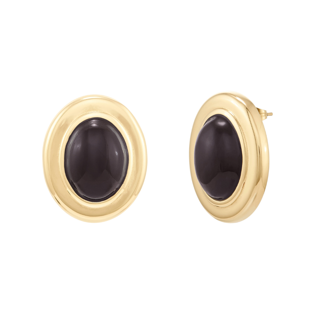 Gold earrings with black stones on a white background Velours  Earrings - Gold