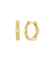 A pair of small, polished gold huggie hoop earrings featuring an irregular, organic wavy silhouette, shown from both front and side profiles, with the letters "TC" subtly engraved on the inner curve, isolated on a white background.