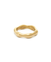 A polished gold ring featuring a smooth, organic wavy design with a continuous undulating band, subtly engraved with "TWENTY COMPASS" on the inner surface, isolated on a white background.