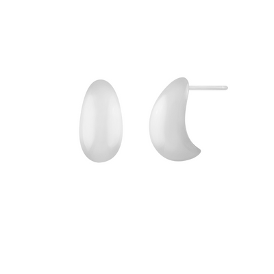 A pair of silver stud earrings with a smooth, matte finish.