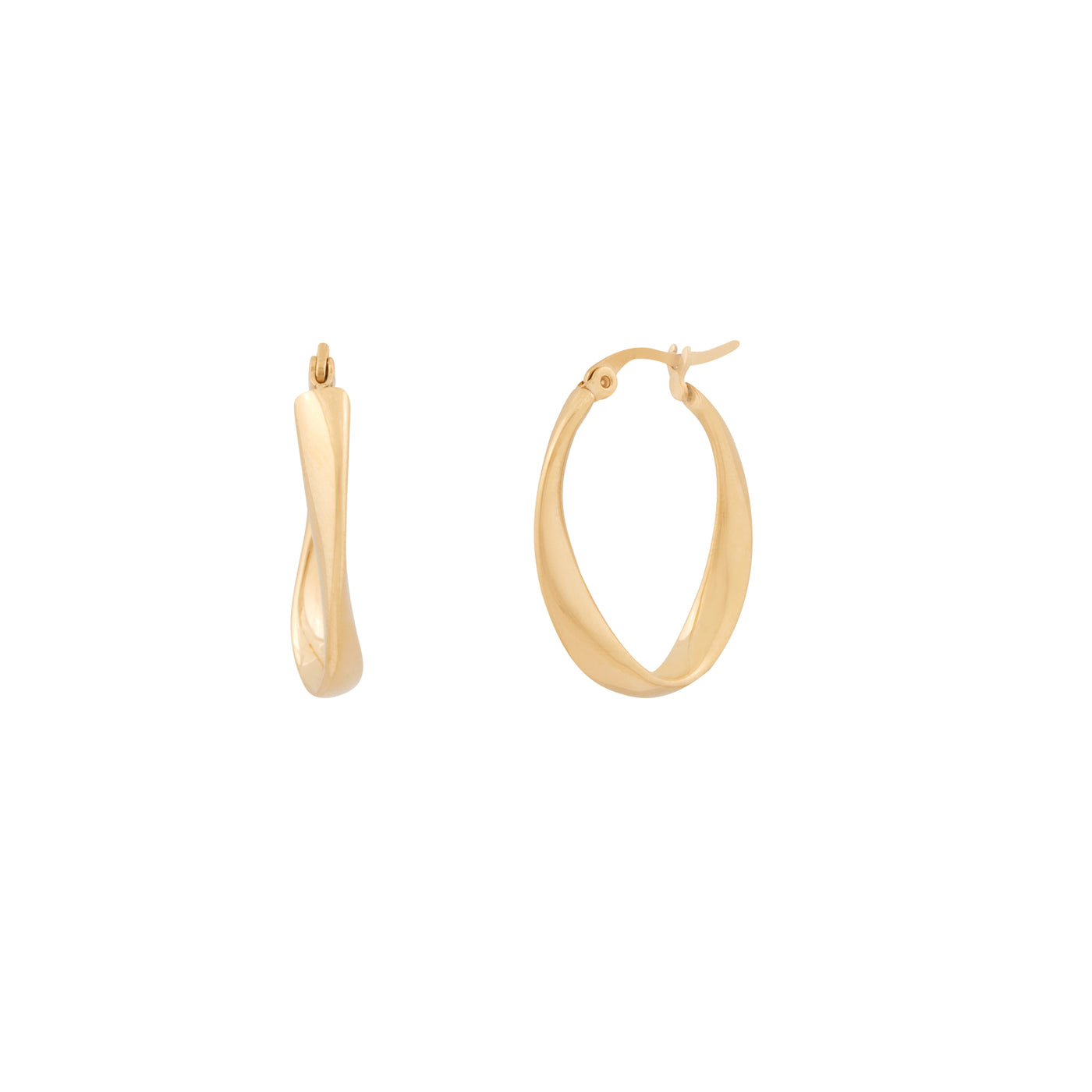 A pair of gold-colored hoop earrings on a white background. Bliss Hoops - Gold