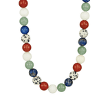 Necklace with multicolored beads on a white background