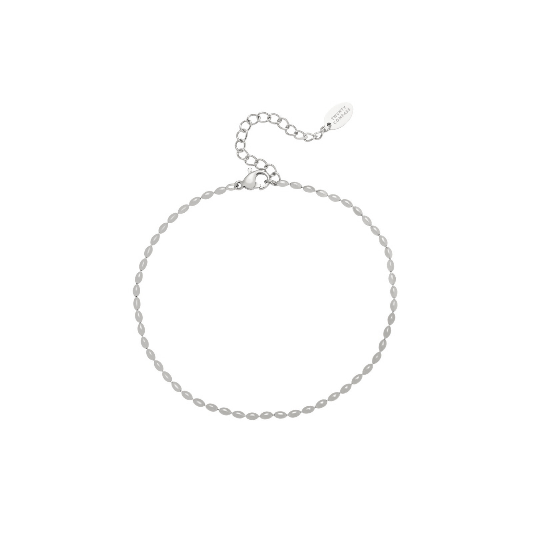 A silver bracelet with a delicate bead chain detail.