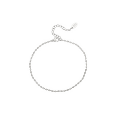 A silver bracelet with a delicate bead chain detail.