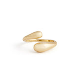 A gold-colored double dome ring on a white background