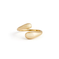 A gold-colored double dome ring on a white background