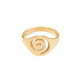 A gold-colored ring with a unique spiral design.
