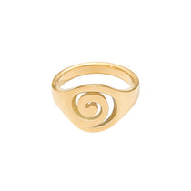 A gold-colored ring with a unique spiral design.