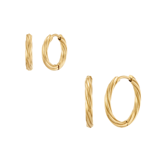 Gold hoop earrings on a white background