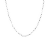 A silver-colored necklace with freshwater pearls and small beads, designed to rest high on the neckline.