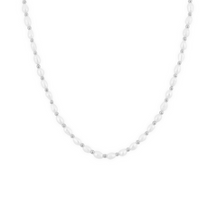 A silver-colored necklace with freshwater pearls and small beads, designed to rest high on the neckline.