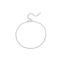 Silver beaded chain anklet on a white background