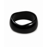 A glossy black resin ring with an organic, wavy silhouette, photographed on a clean white background.