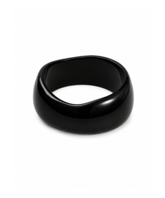 A glossy black resin ring with an organic, wavy silhouette, photographed on a clean white background.