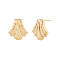 A pair of gold-colored, vintage-inspired Memories earrings with a textured, petal-like design.
