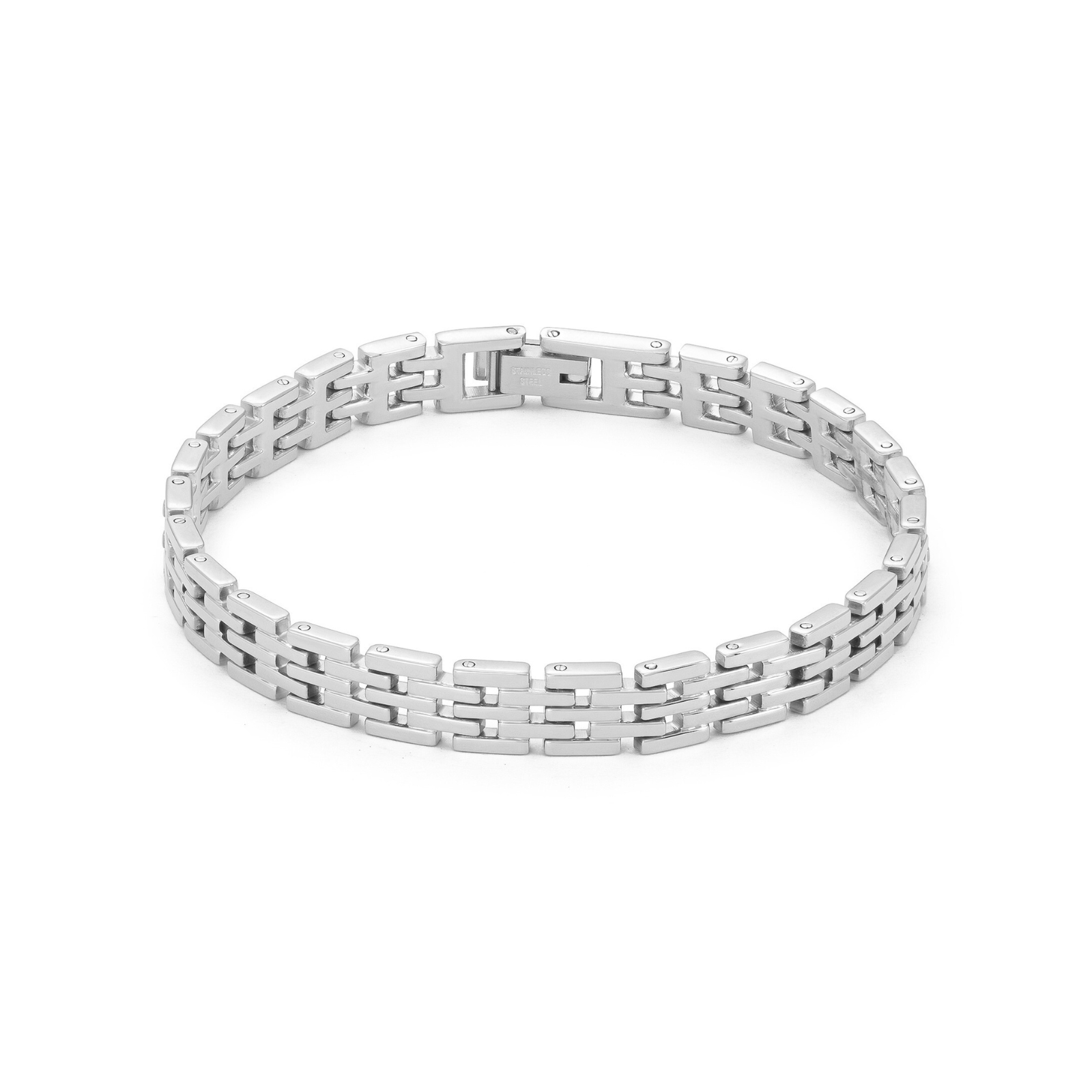Silver-toned bracelet with a linked, geometric design