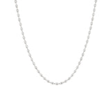 A delicate silver necklace with a bead chain detail.
