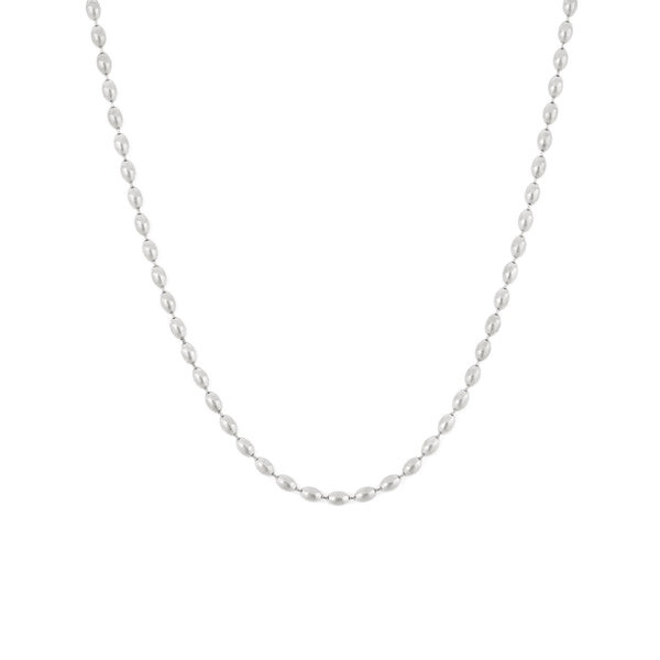 A delicate silver necklace with a bead chain detail. Mykonos Necklace - Silver