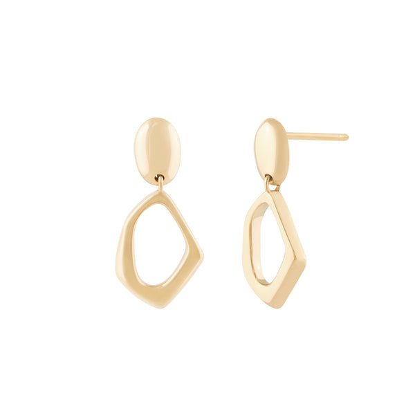 A pair of gold drop earrings with a geometric design. Nova Earrings - Gold