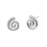 A pair of silver stud earrings with a spiral design.
