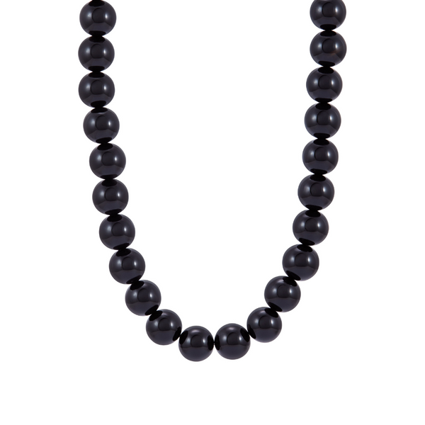 Black beaded necklace on a white background Poème Necklace