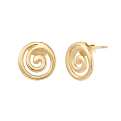 Gold spiral earrings on a white background