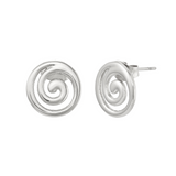 Silver spiral earrings on a white background