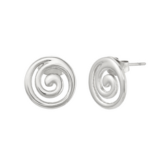 Silver spiral earrings on a white background