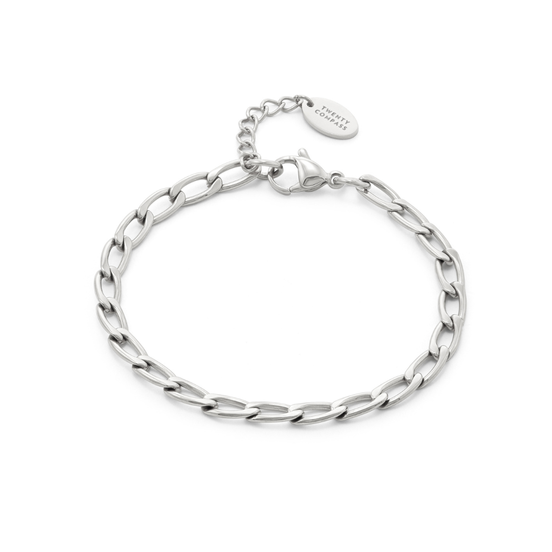 Silver chain bracelet on a white background