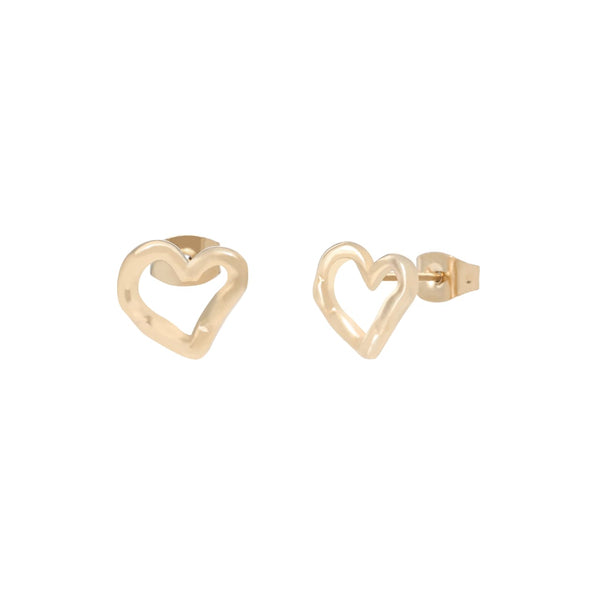 Delicate gold-plated stainless steel organic heart-shaped stud earrings with a secure butterfly back closure, ideal for everyday wear. Reverie Earrings - Gold