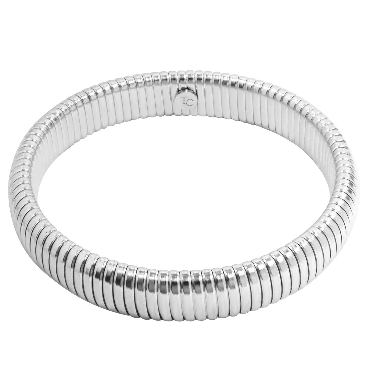 Silver Riba Bracelet: A thick, silver-toned bracelet with a ribbed, flexible design Riba Bracelet - Silver