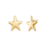 Pair of gold starfish stud earrings with a smooth, polished finish, isolated on a white background.