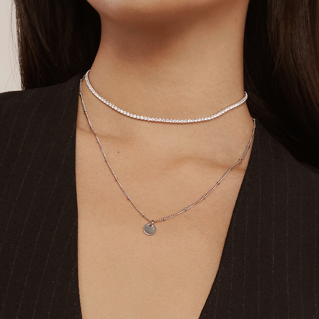 Delicate silver hot sale choker necklace