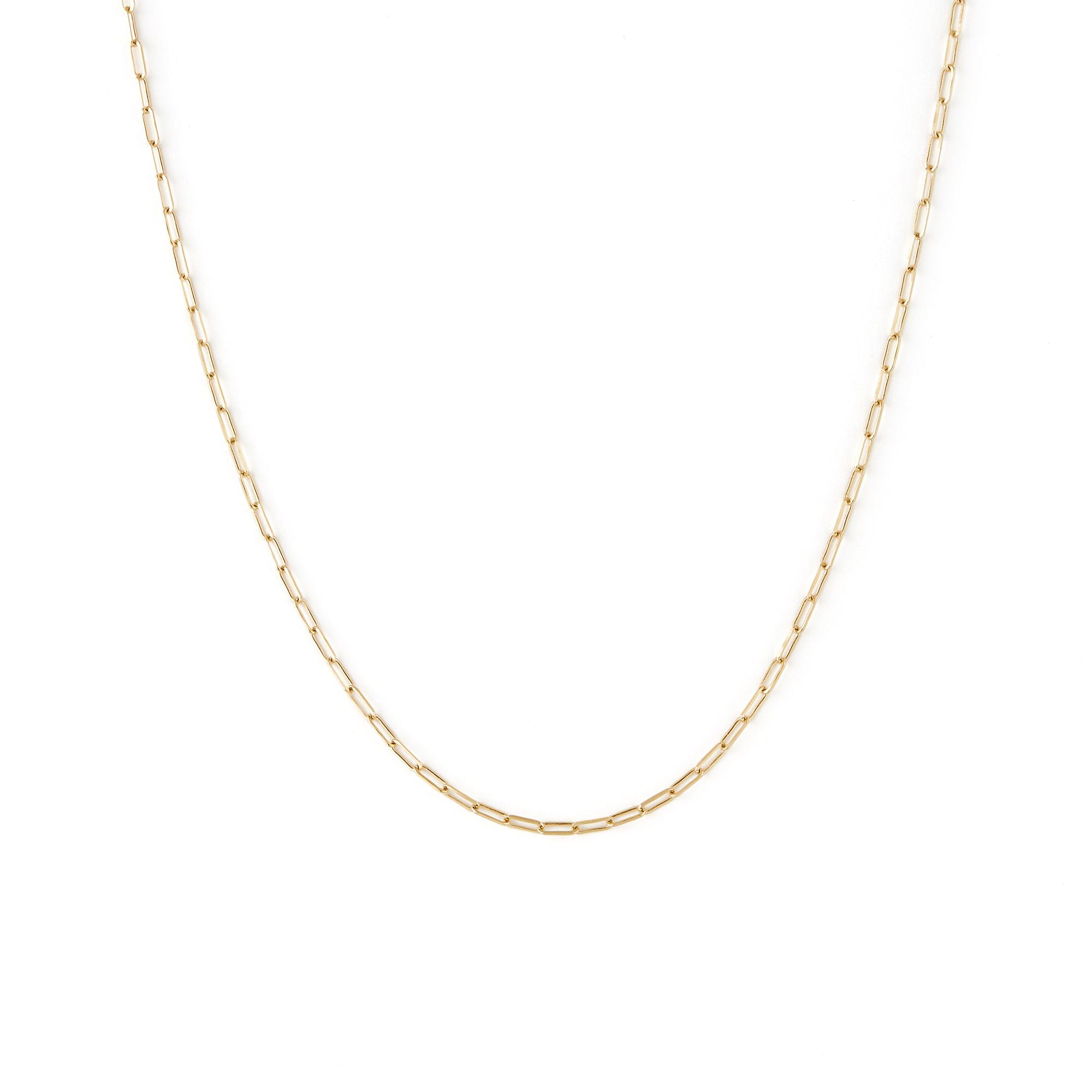 A gold paperclip necklace 10 Karat Gold on a white background