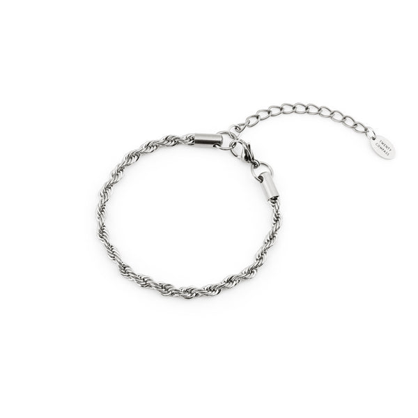 A silver rope chain bracelet with a lobster clasp closure, presented on a white background. Romance Bracelet - Silver