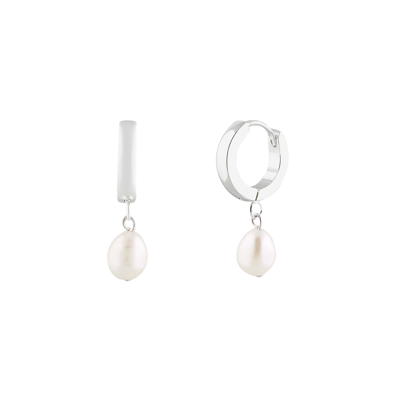 Pearl Hoops - White Silver